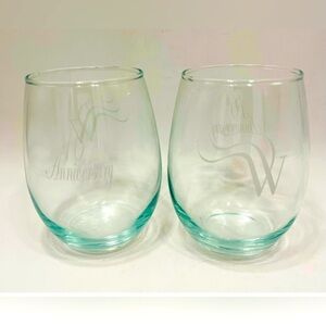 Set of 2 Stemless Wine Glasses 16th Anniversary Monogrammed W